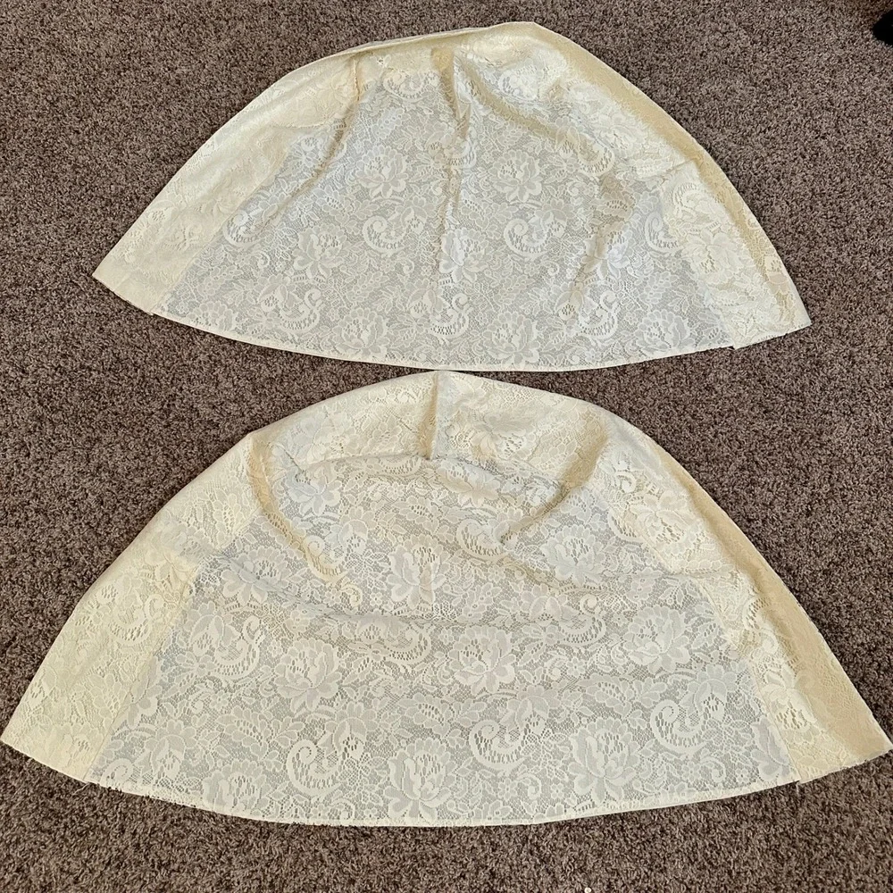Lot of 2 Vintage Floral Lace Balloon Valances Cream Ivory Rod Pocket‎